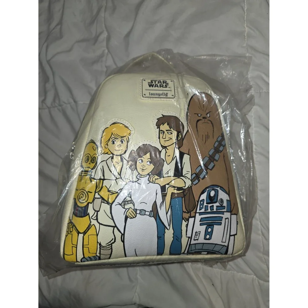 NWT loungefly Disney star wars chewie Leia c3p0 r2d2 mini backpack bookbag tote!